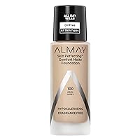 Almay Skin Perfecting Comfort Matte Foundation, Hypoallergenic, Cruelty Free, -Fragrance Free, Dermatologist Tested Liquid Makeup, Cool Ivory, 1 Fluid Ounce