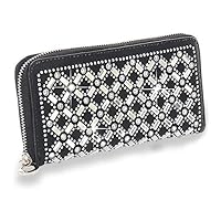Rhinestone Bling Small Accordion Wallet Vegan Leather for Women for Cash Coin (7333-BK (Dazzling Black))
