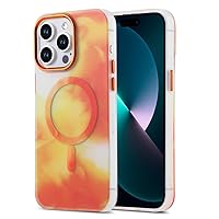 Ink Painting Metal Button Transparent Case for iPhone 15 14 13 Pro Max Airbag Anti-Knock Bumper Back Cover,Orange,for 13pro