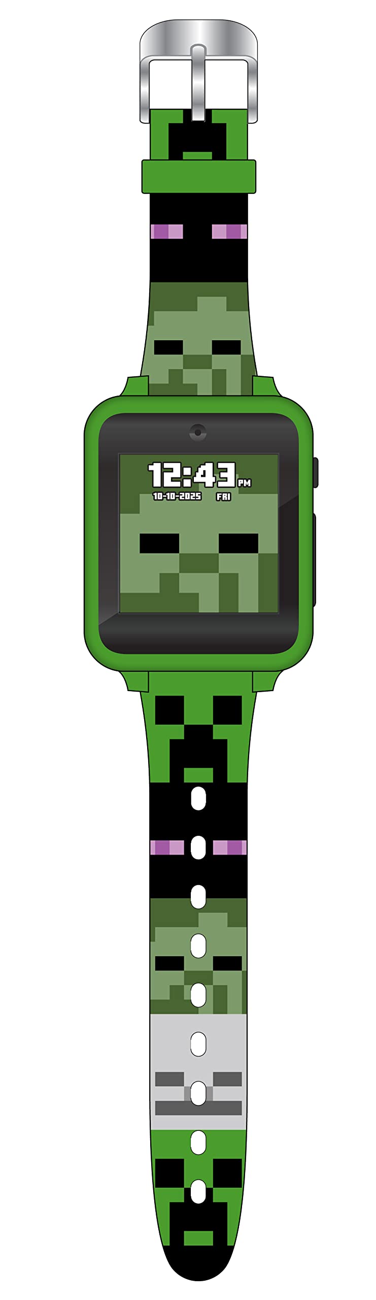 Accutime Minecraft Kids Green Educational Learning Touchscreen Smart Watch Toy for Girls, Boys, Toddlers - Selfie Cam, Learning Games, Alarm, Calculator, Pedometer & More (Model: MIN4130AZ)