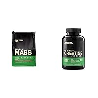 Optimum Nutrition Serious Mass Weight Gainer Protein Powder, Vitamin C, Zinc and Vitamin D for Immune Support, Chocolate, 12 Pound & Micronized Creatine Monohydrate Capsules