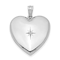 925 Sterling Silver Engravable Polished back Holds 2 photos 24mm With Diamond Star Design Love Heart Family Locket Jewelry for Women