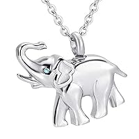 weikui Urn Necklaces March Birthstone Memorial Ash Pendant Stainless Steel Keepsake Cremation Ashes Jewelry Cute Elephant