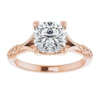Moissanite Bridal Ring Set, 1.0 CT Cushion Brilliant Cut, 4-Prong Halo Design, 18K Rose Gold Wedding and Engagement Rings