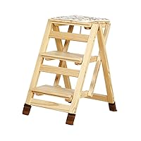 Wooden Step Stool,3 - Step Folding Step Stool Ladder,Woodgrain Finish, Lightweight and Portable Stool for Kitchen, Garage, Home Use, Anti-Slip Wide Pedals