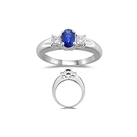 0.75 Cts Diamond & Blue Sapphire Three Stone Ring in 18K White Gold