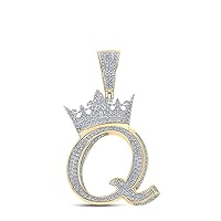 The Diamond Deal 10kt Two-tone Gold Mens Round Diamond Q Crown Letter Charm Pendant 1-3/8 Cttw