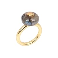 Handmade Design Gold Plated Brass Ring Studded With Blue Fire Labradorite Beads