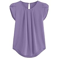 Womens Short Sleeve Tops Round Neck Shirts Summer Fashion Casual Solid Buttons Down Loose Fit Basic Tee