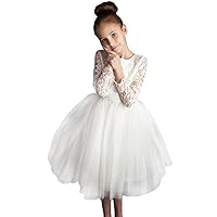Flower Girl Dress Long Sleeves Lace Top Tulle Skirt Girls Lace Party Dresses