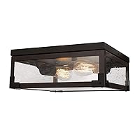 Globe Electric 65917 2-Light Flush Mount Ceiling Light, Dark Bronze, Dark Wood Finish Accents, 5 Seeded Glass Panes, Ceiling Light Fixture, Ceiling Mount, Bedroom Lights, Bulb Not Included