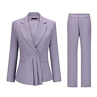 YUNCLOS Womens 2 Piece Suit Set Casual Double Breasted Irregular Hem Blazer Jacket Pants