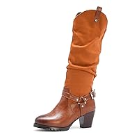 Womens Round Toe Knee High Boot Fashion Dress Pull-on Chunky Block Stretch Winter Boots