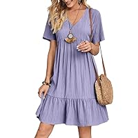 Womens Summer Dresses V-Neck Flutter Sleeve Flowy Short Dress Casual Mini Dress A-Line Ruffle Tiered Swing Dresses