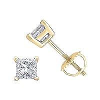 Brilliant 3mm To 10mm Princess Cut White Diamond 14k Yellow Gold Over .925 Sterling Silver Engagement Stud Earrings Screw Back Posts For Girl's & Women's