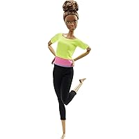 Barbie Made to Move Posable Doll in Green Color-Blocked Top and Yoga Leggings, Flexible with Brown Hair