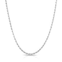 14K White Gold Rope Chain Necklace 2 mm Width 16in Length