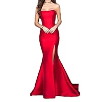 Women's Split Satin Prom Dresses A Line Formal Evening Party Gowns