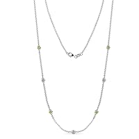 Peridot & Natural Diamond by Yard 7 Station Necklace (SI2-I1, G-H) 0.50 ctw 14K White Gold