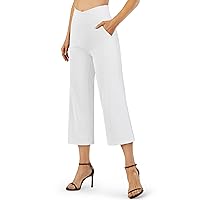 G4Free Capri Pants for Women Wide Leg Yoga Dress Capris with Pockets Cross Loose Casual Work Crop Pants