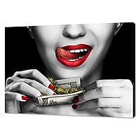 Girl Smoking Wall Art Beautiful Red Lips Canvas Painting Art Print Hustle Style Picture Poster with Framed Modern Home Wall Decor for Living Room Bedroom Ready to Hang - 15