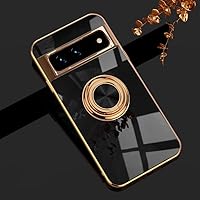 Omorro Compatible with Google Pixel 7 Pro Case with Rotatable Magnetic Ring Holder Kickstand, Soft TPU Plating Rose Gold Electroplated Shockproof Protective Phone Case Cover