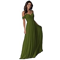 Spaghetti Straps Chiffon Bridesmaid Dress Long Ruched A-Line Off Shoulder Formal Evening Gowns for Women LYQ02