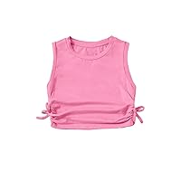 Milumia Girl's Ruched Knot Side Solid Round Neck Sleeveless Crop Tank Tops