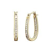 14k Yellow Gold 1/2 CTW Natural Diamond Inside-Outside Hinged 22.5 mm Hoop Earrings Gift for Mothers Day