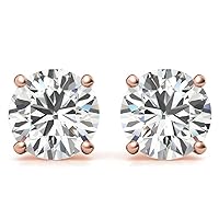 14K Solid Rose Gold Handmade Earring, 2 TCW Round Cut Moissanite Stud Earring, Solitaire Diamond Earring, Bridal/Engagement Gifts, Push/Screw Back
