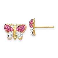 14k Yellow Gold Polished Pink White Crystal Butterfly Angel Wings Post Earrings Measures 7x11mm Wide Jewelry for Women