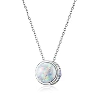 LANBEIDE Birthstone Necklace, 925 Sterling Silver Necklace with Round Gemstone Pendant, Birthday Jewellery, Gift for Women