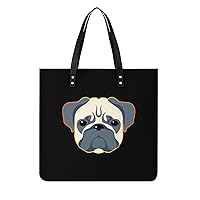 Pugs PU Leather Tote Bag Top Handle Satchel Handbags Shoulder Bags for Women Men