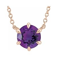 14k Rose Gold Amethyst 5mm 6.42 Mm 18 Inch Polished Amethyst Solitaire Necklace Jewelry for Women