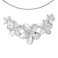 Gold Flower Necklace | 14K White Gold Plumeria Flower Lei Pendant with 18
