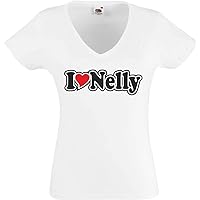 Black Dragon T-Shirt Women V-Neck - I Love with Heart - Party Name Carnival - I Love Nelly