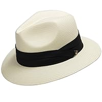 ULTRAFINO Monte Cristo Classic Fedora Straw Panama Hat Sun Wide Brim Lightweight Beach UPF50+ Men or Women Ivory with Black Hatband 7 1/4