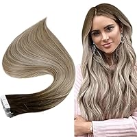 Full Shine Hair Extensions Tape in Color 3 Brown Fading to 8 Light Brown And 22 Blonde Balayage Tape in Hair Extensions Human Hair 14Inch 20Pcs 50Gram