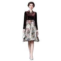 Dress Autumn and Winter Waist Collection Patchwork Jacquard Velvet Dress