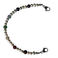 Natural Freshwater Pearl with 7 Chakra Bracelet Medical Alert ID Interchangeable Replacement Bracelet for Women, Medical Alert Id Replacement Gemstone Medical Id Bracelet, Unisex