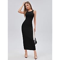 Dresses for Women Solid Form Fitted Dress (Color : Black, Size : Small)