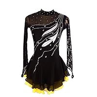 LIUHUO Ice Figure Skating Dress Long-Sleeve Diamond Mesh Skirt Black