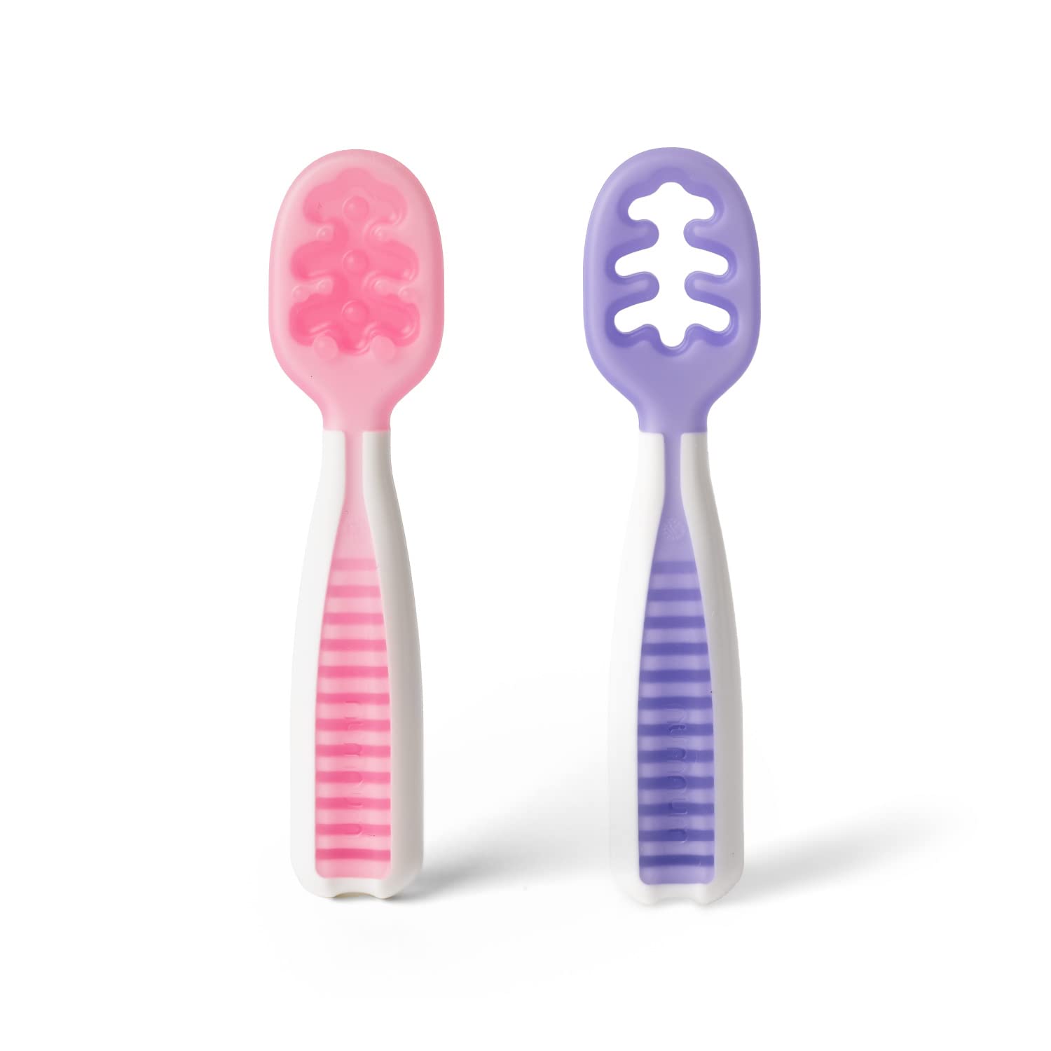 NumNum Baby Spoons Set, Pre-Spoon GOOtensils for Kids Aged 6+ Months - First Stage, Baby Led Weaning (BLW) Teething Spoon - Self Feeding, Silicone Toddler Food Utensils - 2 Spoons, Lilac/Rosebud