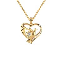 Certified Bird Heart Pendant in 18K White/Yellow/Rose Gold with 0.16 Ct Round Natural Diamond & 18k Gold Chain Necklace for Women | Bird Lover Pendant Necklace for Wife, Mother, Girlfriend (IJ, I1-I2)
