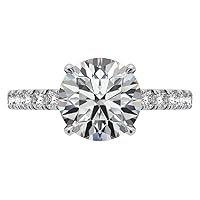 Nitya Jewels 3 CT Round Diamond Moissanite Engagement Rings Wedding Ring, Eternity Band Vintage Solitaire Halo Hidden Prong Setting Silver Jewelry Anniversary Promise Ring Gift