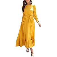 Women Solid Vintage Maxi Dress Casual Birthday Party Dress Long Sleeve Prom Evening Dresses