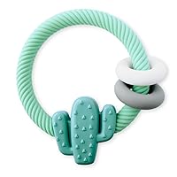 Itzy Ritzy Silicone Teether with Rattle Features Rattle Sound, Two Silicone Rings and Raised Texture to Soothe Gums, Ages 3 Months and Up, Cactus