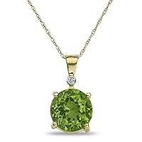 The Diamond Deal 10k Yellow Or White Gold Lab-Created Green Peridot Solitaire Pendant For Women |August Birthstone Gemstone Pendant | Accented Diamond Pendant For Women | With 18 inch Gold Chain