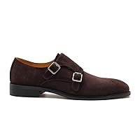Mens Classic Double Monk Straps Shoes Real Leather Full Suede Formal Smart Casual Loafers