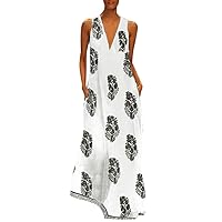 Dresses for Women 2024 Spring Summer Floral Beach Long Oversized Maxi Dress Sleeveless V Neck Casual Loose Boho Sundresses